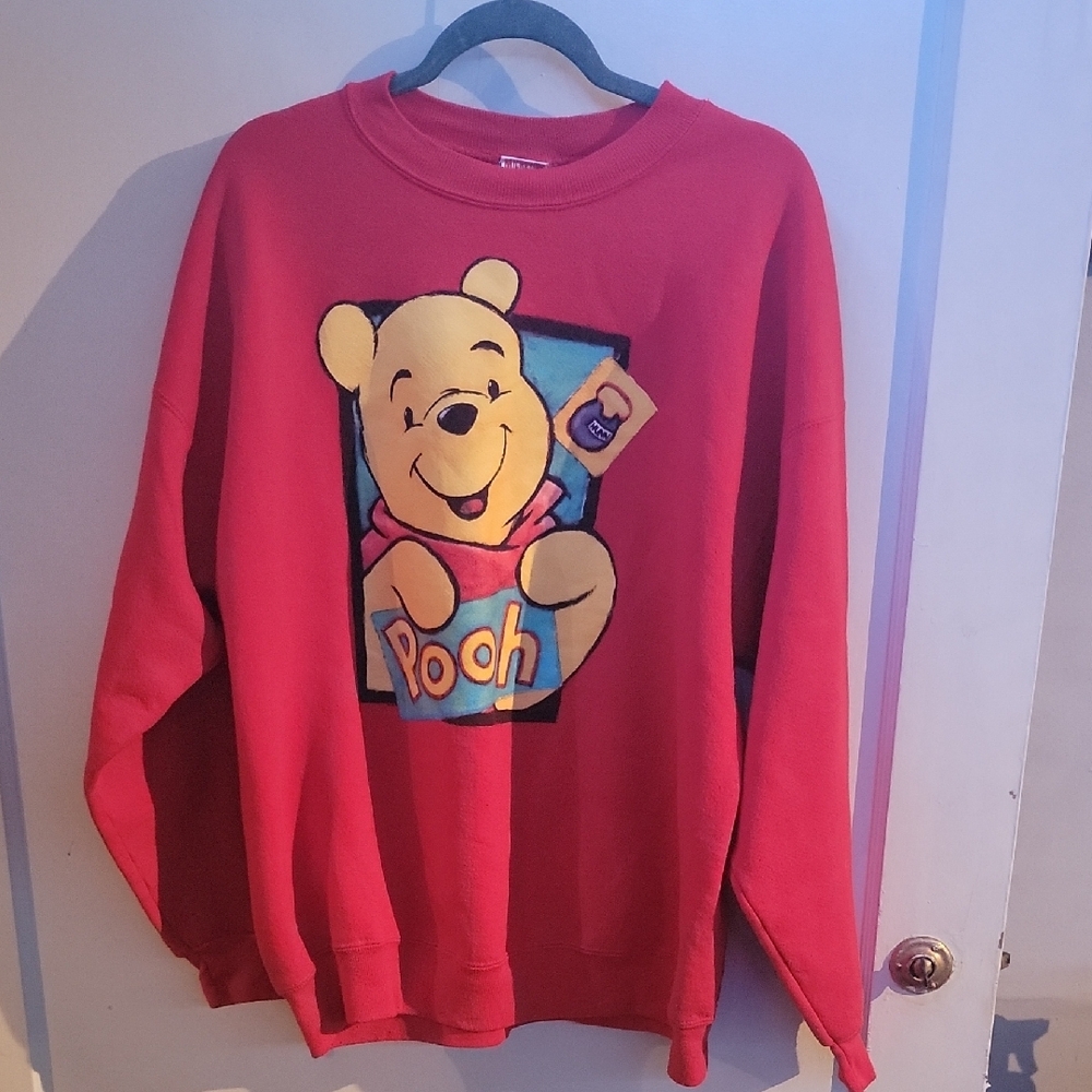 Red Crew Neck Sweater with Pooh Bear Design